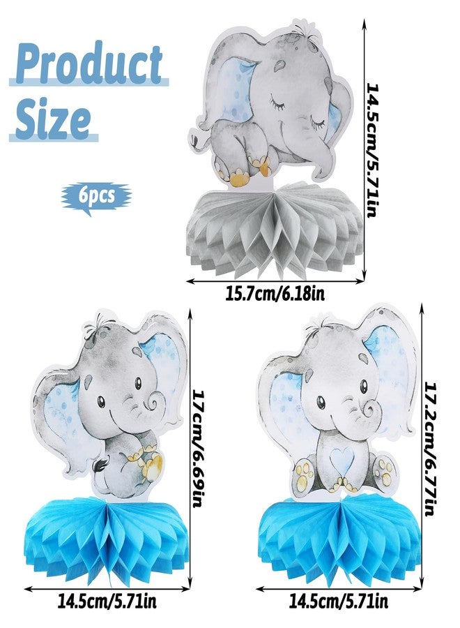 Matwsec 6 Pcs Baby Shower Boy Table Decorations Elephant Baby Shower Decorations Blue Elephants Honeycomb Table Centerpiece Elephant Theme Gender Reveal Kids Boys Birthday Party Decor Supplies - Image 2